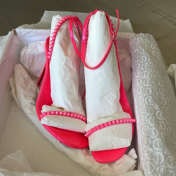 Christian Louboutin so me 100mm pink neon stiletto spike patent sandal sz 38.5 - Picture 12 of 12